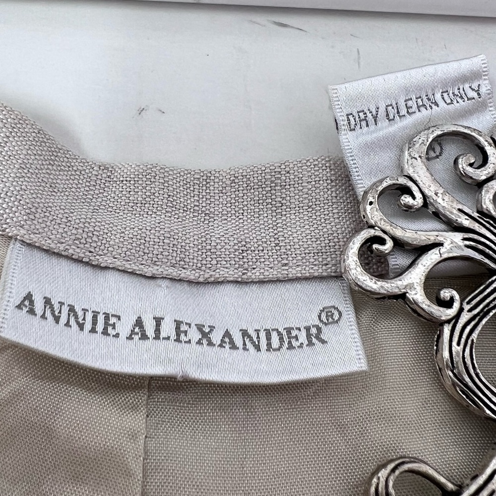 Annie Alexander Wide Leg Cropped Ankle Slacks Size 14 Ivory Linen Side Zip Lined - Picture 8 of 12